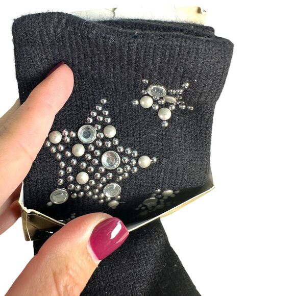 Karl Lagerfeld Black Touchscreen Star Rhinestone Studded Gloves One Size NEW - Picture 4 of 4
